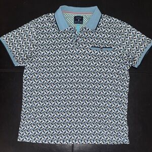 CACTUS MAN Men’s Light Blue Geometric Polo Shirt
